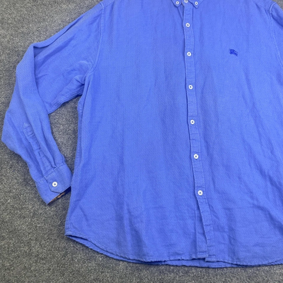 Burberry Brit Shirt Mens 4XL Blue Linen Cotton Button Down Plaid Trim Casual - Image 2 of 4