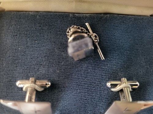 Hadley Sterling Silver Cuff Links and Tie Tack VTG/NEW - ENGRAVED STAR DESIGN! - Picture 3 of 7