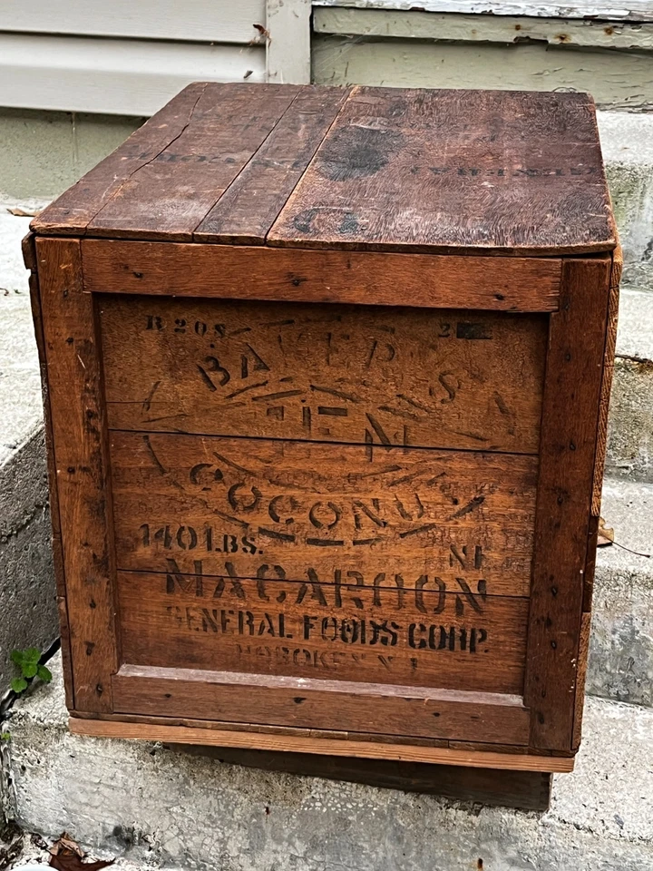 Antique Bakers Coconut MACAROON General Foods Corp Wood Crate Hoboken NJ Vintage - Image 2 of 4