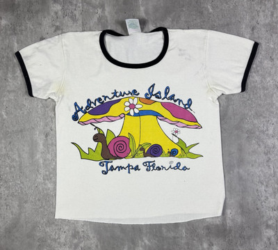 Vintage Adventure Island Florida Mushroom Flower Crop Top Shirt size M Indie 