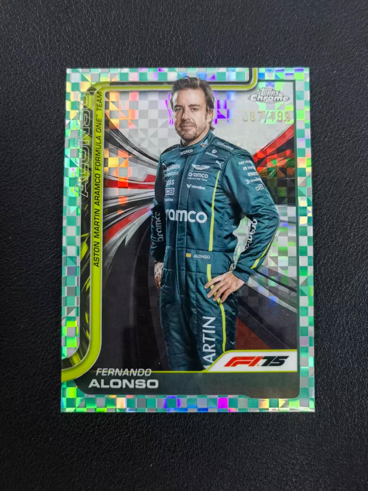 2025 Topps Chrome Formula 1 F1 Fernando Alonso Aqua Checker Flag 87/199 #9 MAH