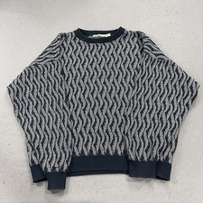 VINTAGE Grandpa Sweater Mens XL Blue Pullover MAPS Abstract Cotton Crewneck 90s