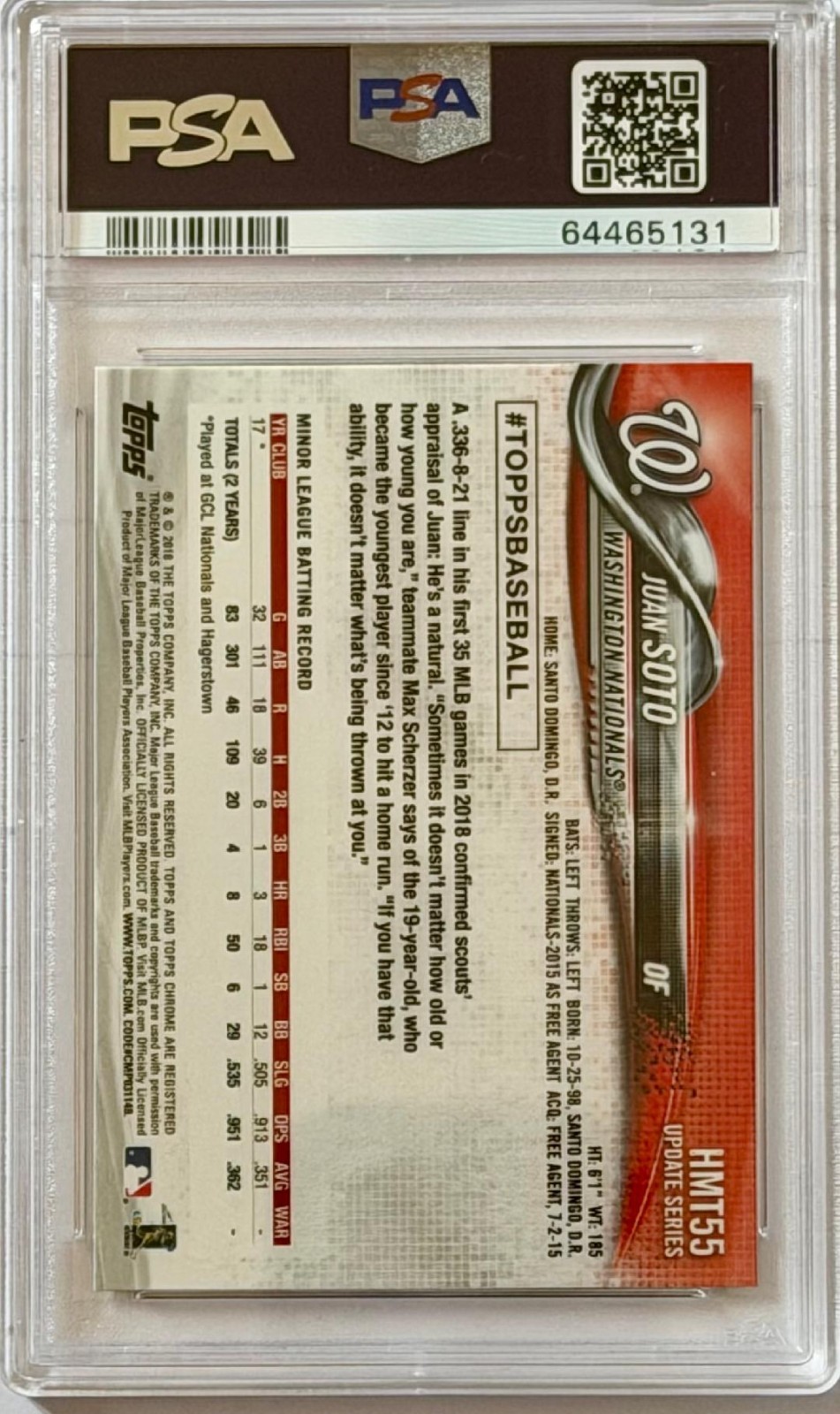 2018 Topps Chrome Update #HMT55 Juan Soto PSA 10 Gem Mint Rookie RC - Mets view 3