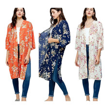 NEW Womens Floral Kimono Duster Cover Beach Summer Vintage Cottage Microfloral