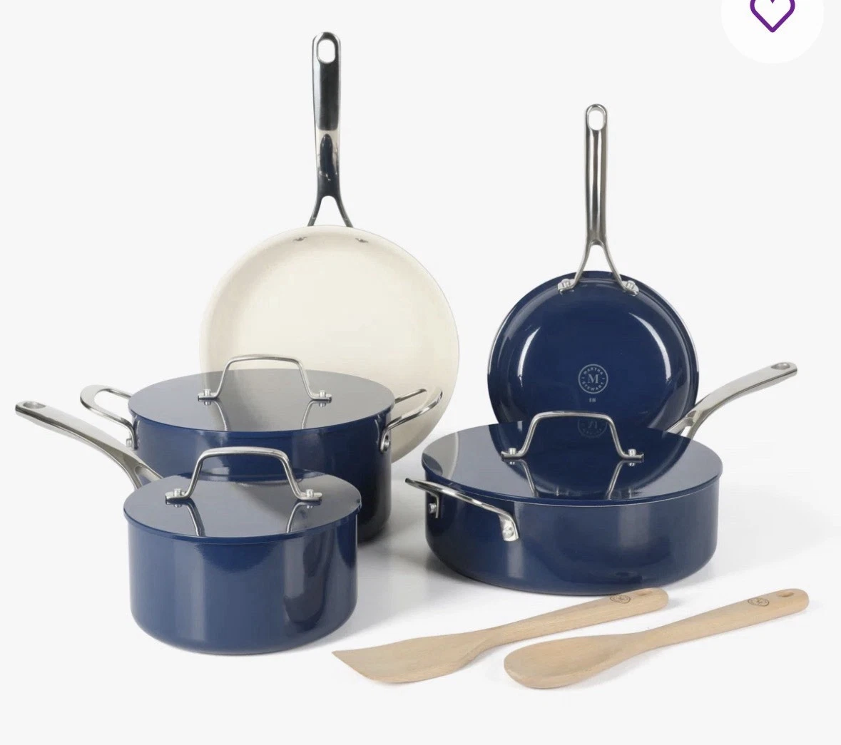 Martha Stewart | Ceramic Nonstick Cookware Set | Blue Lids | Stainless Handles
