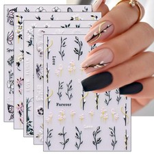 JMEOWIO 6 Sheets 3D Embossed Spring Flower Nail Art Stickers 6 