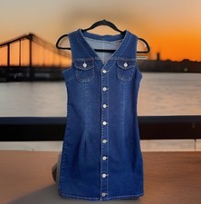 Shein Women's Sleeveless Denim Button-Front Dress, Fitted Silhouette, Size Small