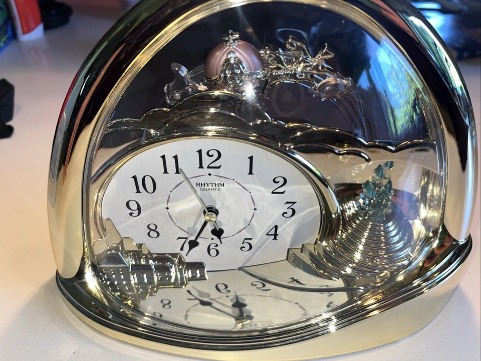 Rhythm Gold 3D Clock Disney Cinderella Pink Carriage Fantasy Musical Wall - Image 4 of 4