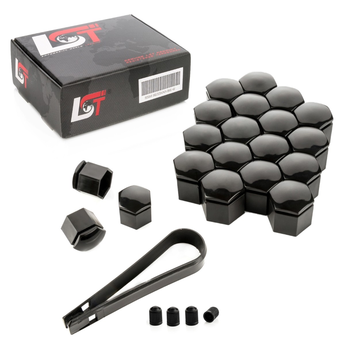20X Wheel Bolt Caps Hexagon 19 Mm Black Glossy For SUBARU