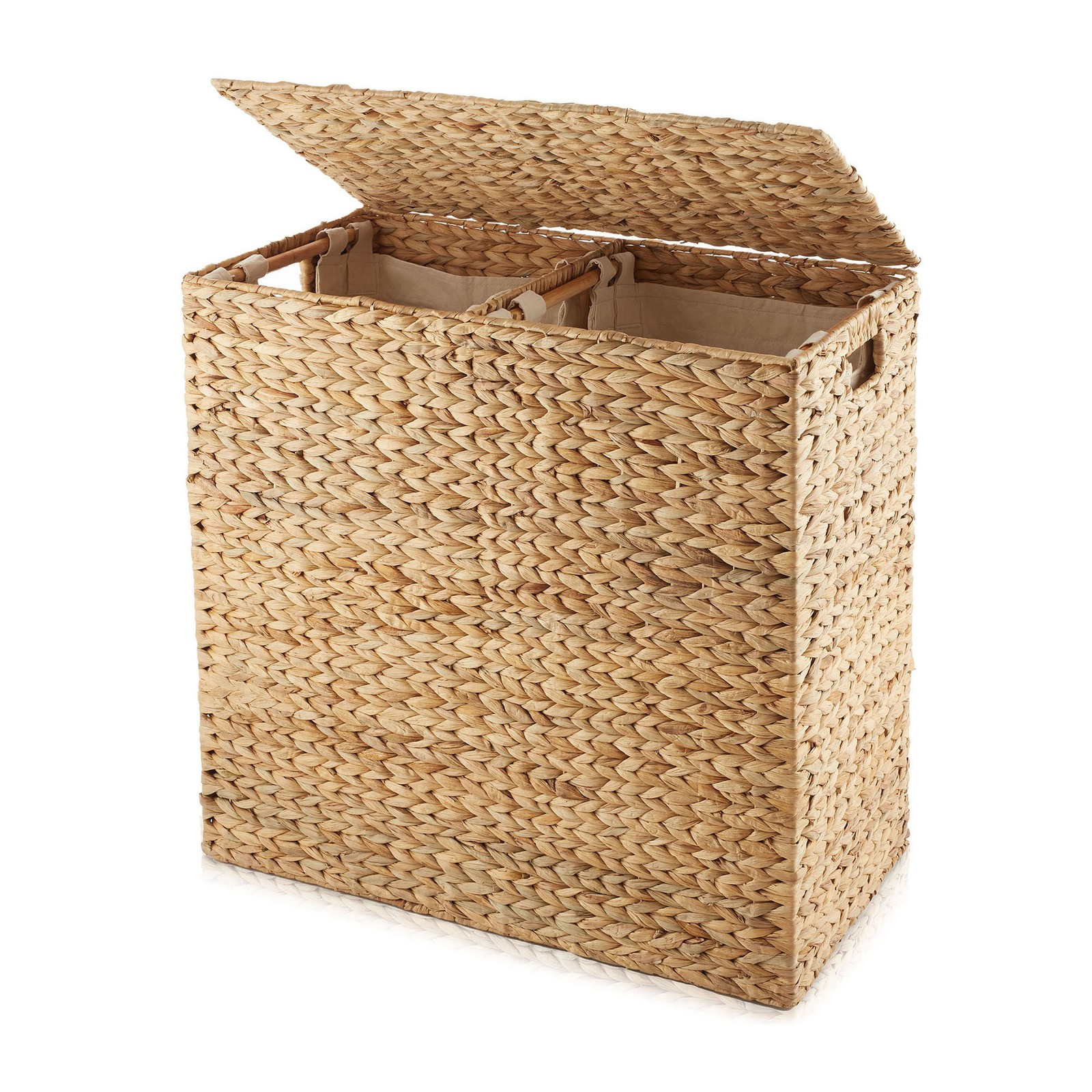 Clothes Basket W Lid & Liners, Natural Wicker Hyacinth