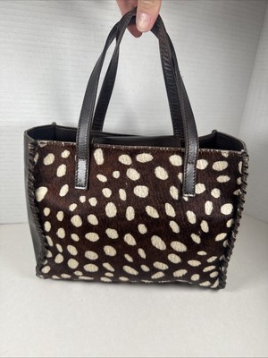 Stunning! Vintage Brown Leather And Cowhide Franchi Top Handle Bag W/ Stitching