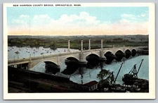 New Hampden County Bridge Springfield MA Vintage Linen Postcard