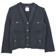 Chanel Single Breasted Collarless Jacket Black P53580K06999 #36 117608