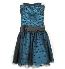 Flirt By Maggie Sottero Dress Women S Teal Black Y2K Milkmaid Netting HCO Dance