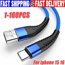 Braided USB C Type C Fast Charging Data Cable Cord for i Phone 16 Pro Max 15 lot