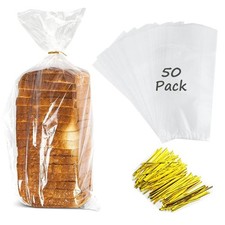 50 Pack Bread Bags 8x4x18 Inch Clear Reusable Plastic Loaf Packaging