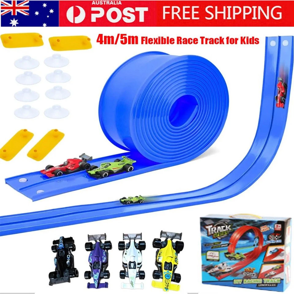 4/5m Flexible Race Track for Kids Roll Up Car Track Include 4 Alloy Hot