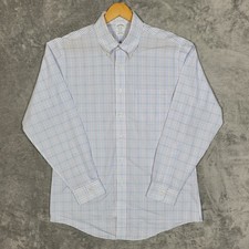Brooks Brothers Shirt Mens 16-34 White Pink Blue Plaid Long Sleeve Regent Supima