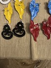 Lot Of 6 Pairs Of Vintage Plastic Earrings With Flowers-Petals Are Cloth  — photo 10
