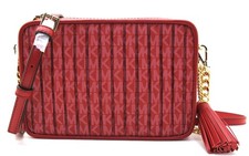 NWT MICHAEL KORS JET SET CHARM Pleated MK Signature Camera Crossbody Crimson/Red