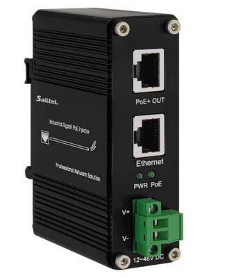 PoE+ Injector, 30W 802.3 af/at Compliant, Hardened,  12-48V DC Input, DIN Rail