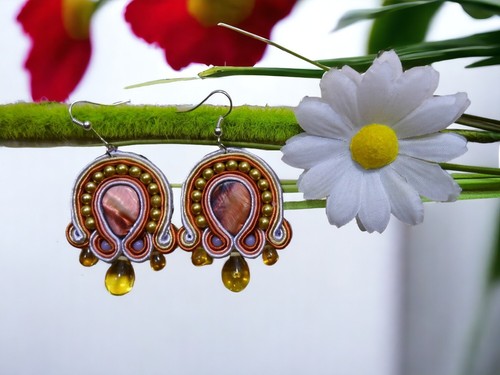 Braune Ohrringe in Soutache-Technik, handgenäht. - Bild 2 von 5