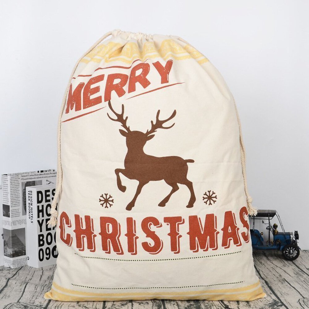 NNEDSZ 50x70cm Canvas Hessian Christmas Santa Sack Xmas Stocking Reindeer Kids G
