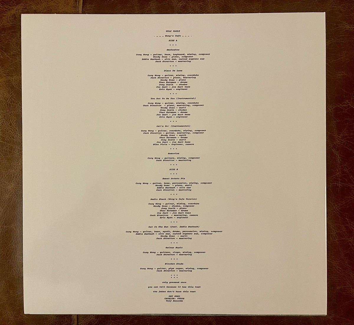 Vulfpeck 「Wong's Cafe」 LP Cory Wong Vulfpeck / Vulf Vault 005: Wong's Cafe 12