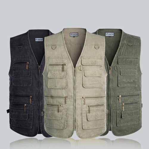 Men Multi Pocket Fishing Vest Hunting Hiking Gilet Cotton Outerwear Waistcoat - Picture 19 of 33