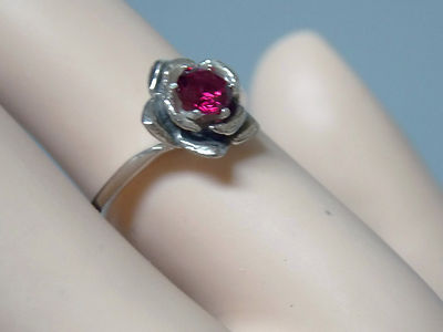 Red Lab Ruby Size 6 Ring 925 Sterling Silver Flower .60ct Vintage Style USA Made
