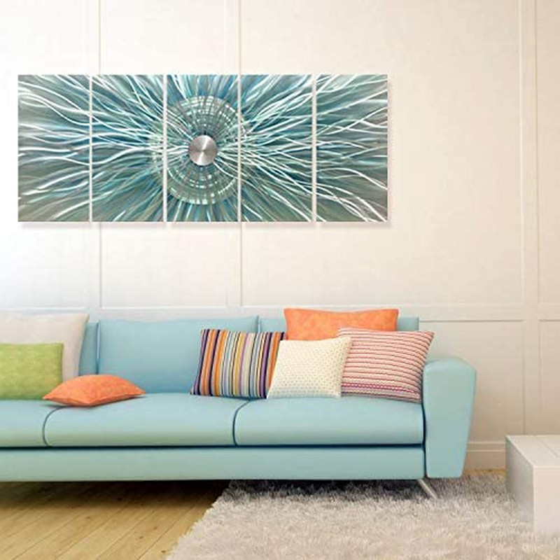Aqua Teal and Silver Sculpture Decor Large 3D Modern Contemporary Metal