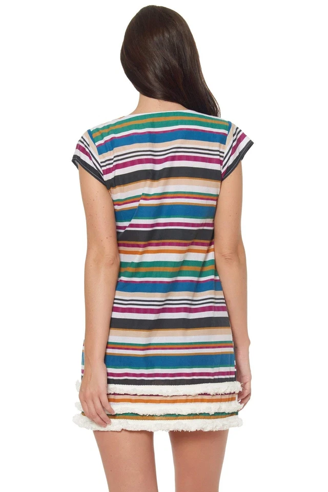 Bleu Rod Beattie 293230 Caftan de Natação com Franjas Listradas para Mulheres Branco S - Imagem 2 de 2