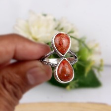 Pear Cut Sponge Coral Statement Ring in 925 Sterling Silver For Women's Jewelry