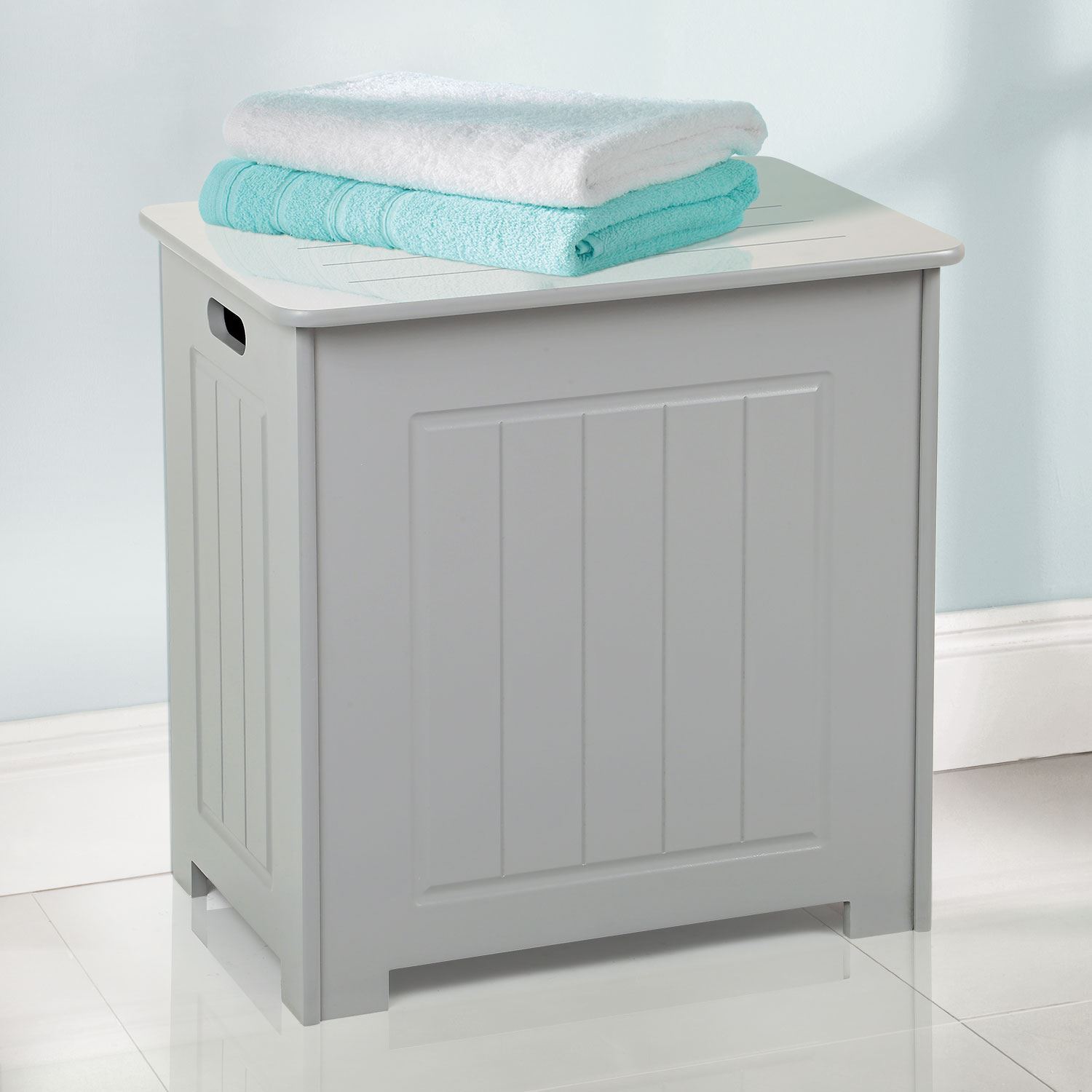 Wooden Laundry Cabinet Storage Unit Chest Cupboard With Lid Laundry Basket Grey