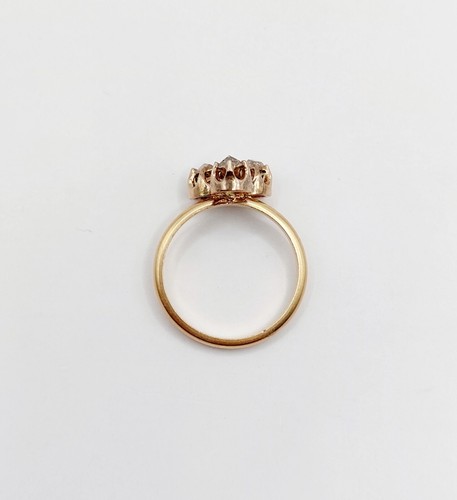 Anillo victoriano de oro rosa 18k trébol adornado con diamantes talla rosa (a... - Imagen 7 de 11