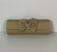 Vtg Love Moschino Light Brown Bow Clutch Bag