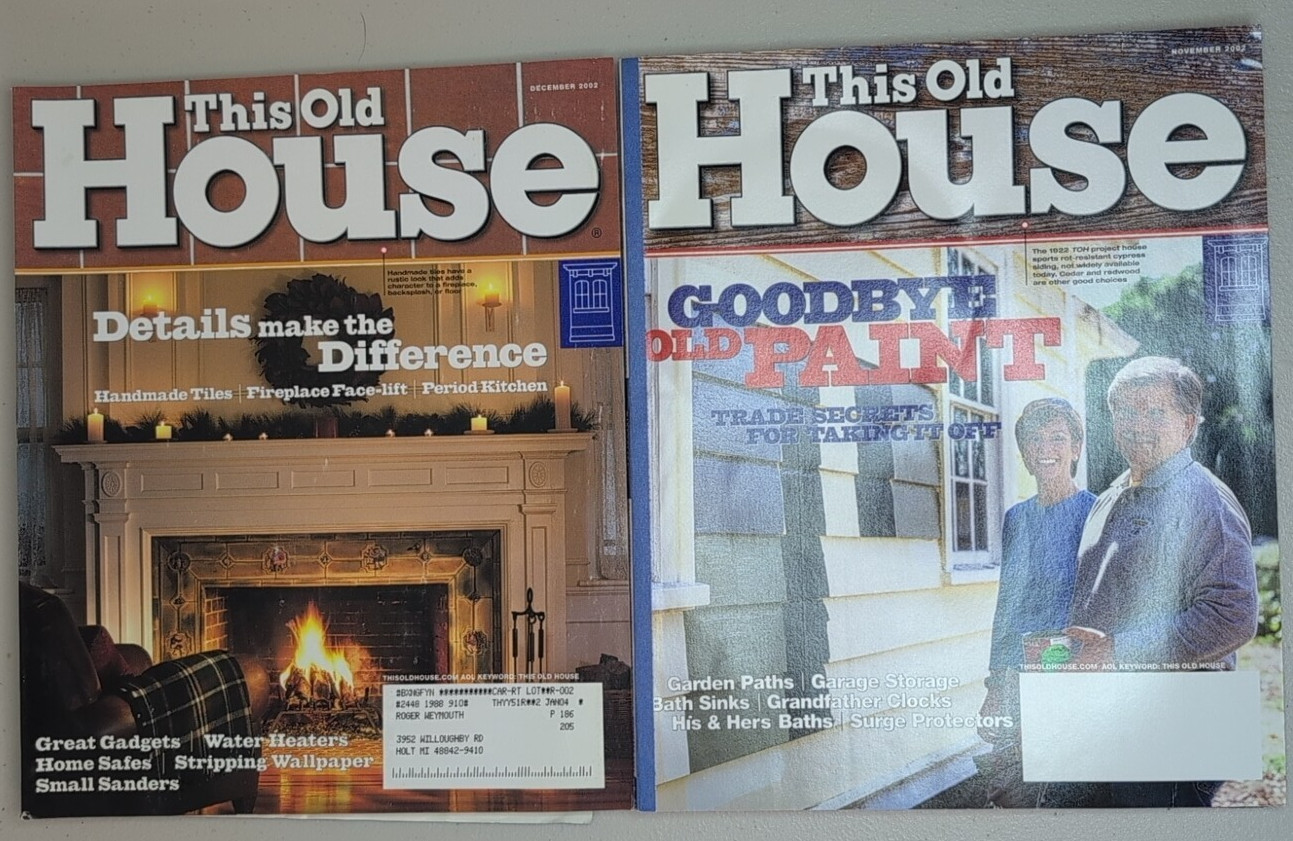 THIS OLD HOUSE Magazine Lot of 2 2002 Nov Dec DIY Decor Tools Tile Paint Yard