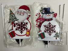 2 Pack Christmas Yard Stake Decor Santa Claus Snowman 12" Lights Xmas Yard Sign