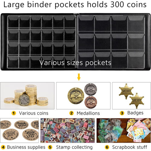 Coin Collection Book,Coins Collectors Album,300 Pocket Coin Display Storage Case - Picture 6 of 12