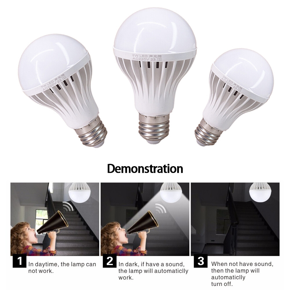 E27 220V Sound Radar Motion Light Sensor LED Globe Night Lights Bulb 5W
