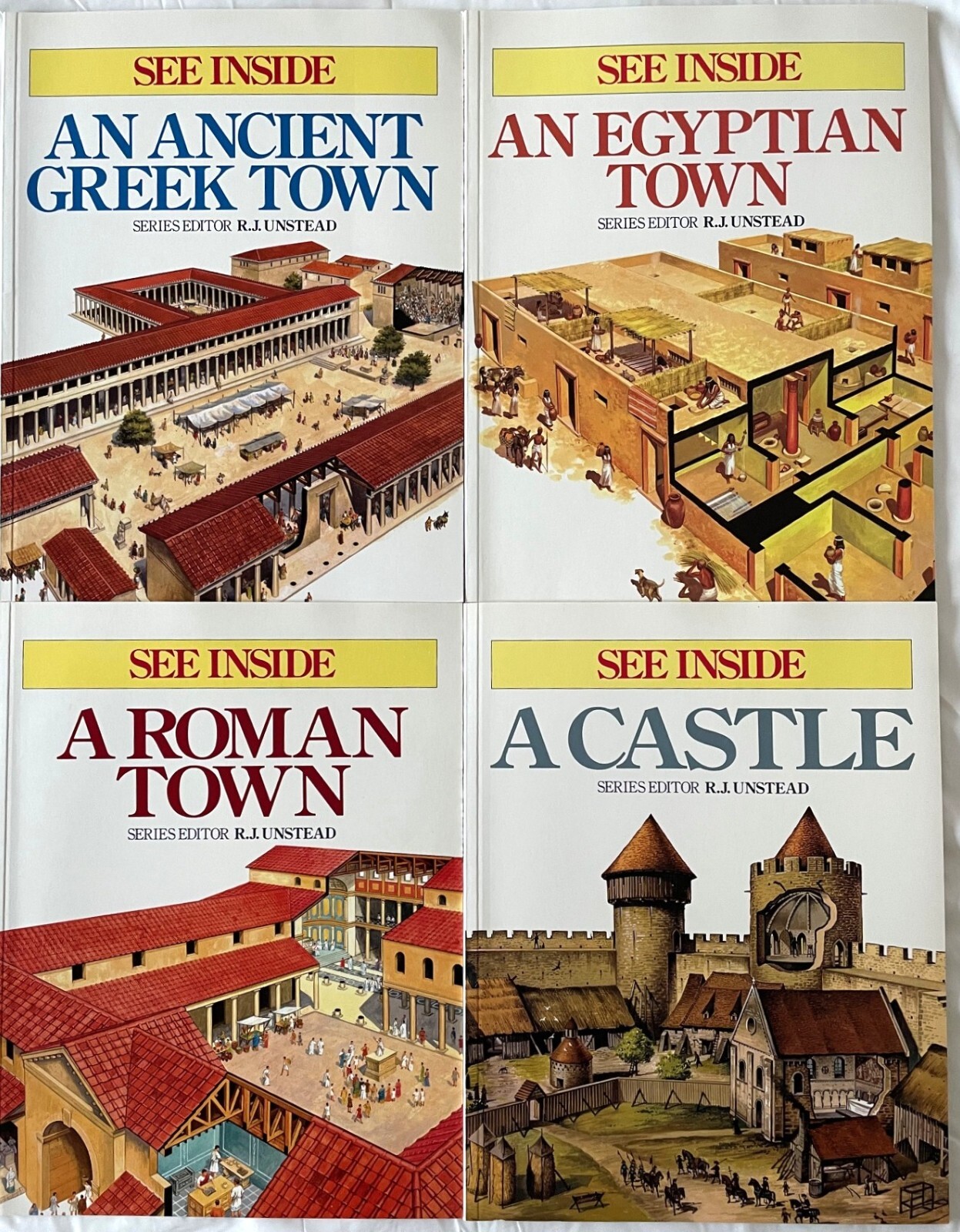 Set of 4 Illustrated See Inside Series Paperbacks by R.J. Unstead