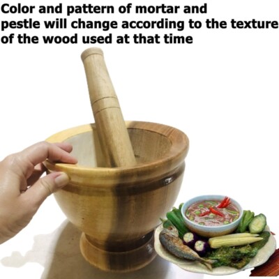 PunPund Wooden Mortar 8 Inches Pestle Grinding Herb Garlic