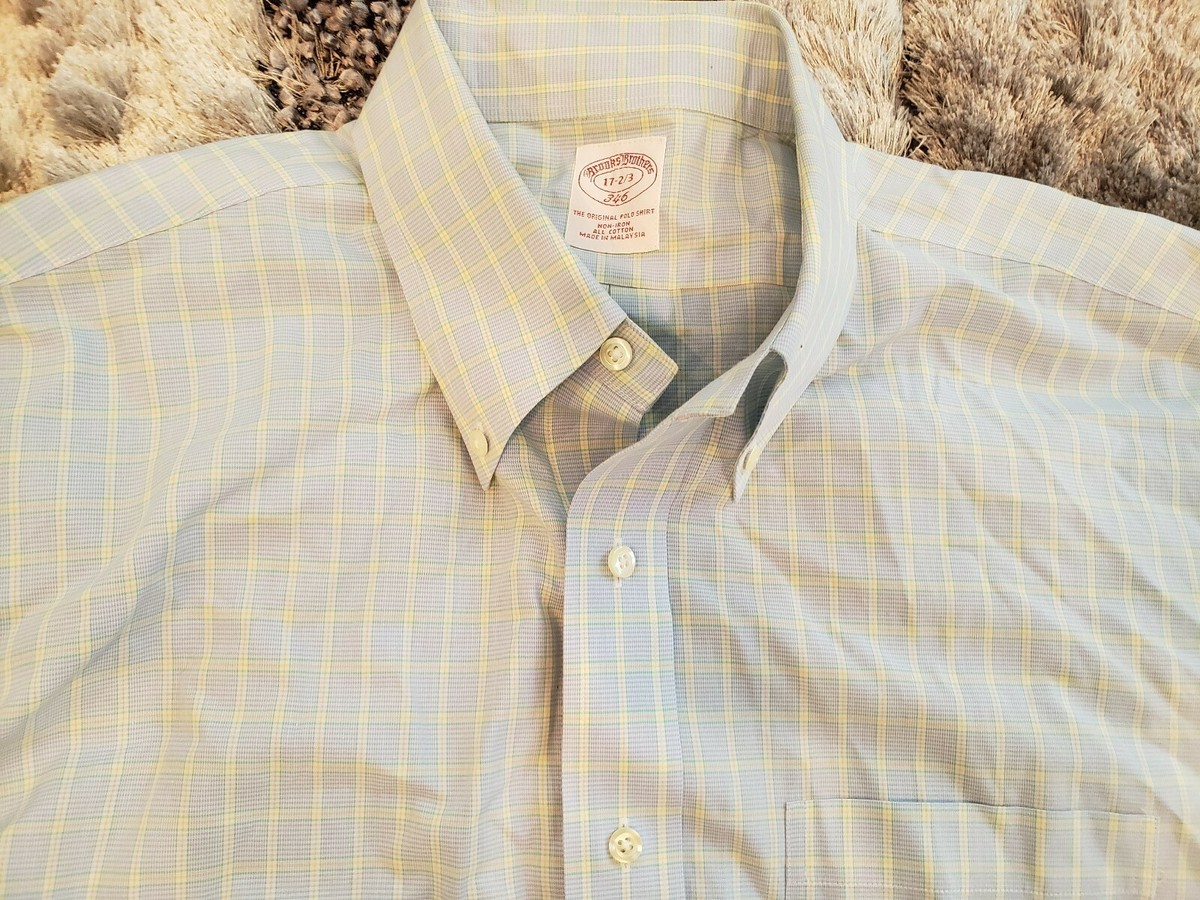brooks brothers dress shirt Explorer Collection Non-Iron Twill Polo Button Down Collar, Triple Stripe Size 17 34 Brooks Brothers Tall Wrinkle-Free Stretch