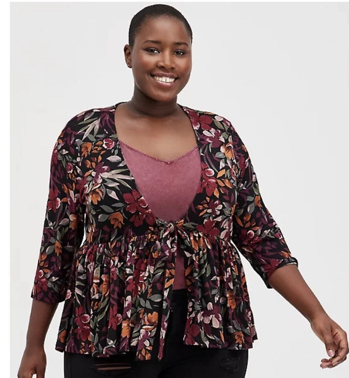 Plus Size - Black Floral Studio Knit Babydoll Top - Torrid