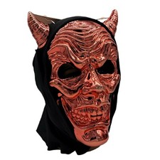 Halloween Mask Adult Red Horned Devil Plastic Pull Over READ 