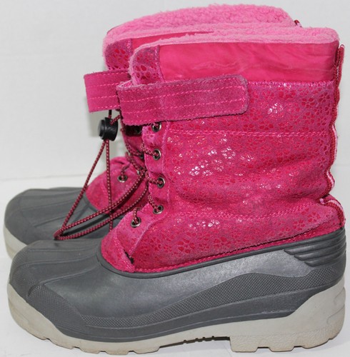 Girls LANDS END Size 5 PINK LEATHER UPPER Rubber Sole WATERPROOF WINTER BOOTS - Picture 3 of 7