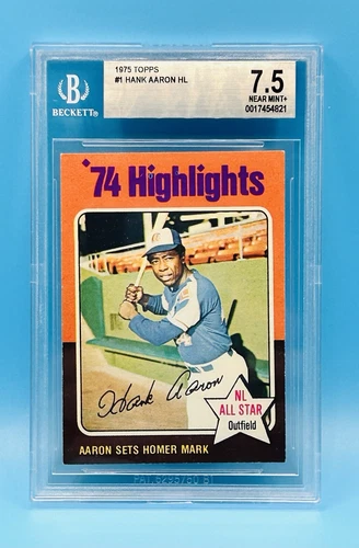 1975 Topps #1 Hank Aaron Sets Homer Mark HOF Graded 7.5 NM+
