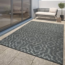 Moderner Outdoor Teppich Wetterfest Innen & Außenbereich Marokko Design In Grau
