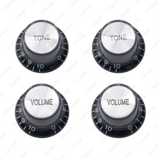 4 Pcs 60s Guitar Reflector Knobs Black/Silver Top Hat Knobs For LP Epiphone SG