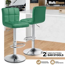 Green 2x Adjustable Swivel Bar Stool Leather Pub Seat Modern Dining Chair w/Back